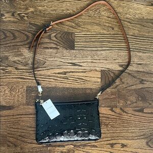 Coach Black Patent Signature Crossbody with Tan Strap